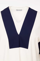 Contrast Bands Square Shape Top - French Blue/white