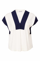 Contrast Bands Square Shape Top - French Blue/white
