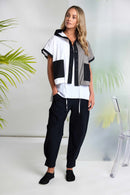 Contrast Panel Hooded Jacket - White & Taupe