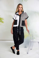 Contrast Panel Hooded Jacket - White & Taupe