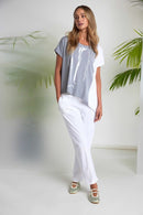 Placement Print Angle Hem Top - Dove/white