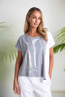 Placement Print Angle Hem Top - Dove/white