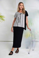 Placement Print Angle Hem Top - Taupe/black