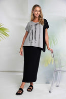 Placement Print Angle Hem Top - Taupe/black