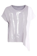 Placement Print Angle Hem Top - Dove/white