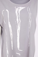 Placement Print Angle Hem Top - Dove/white