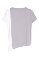 Placement Print Angle Hem Top - Dove/white