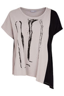 Placement Print Angle Hem Top - Taupe/black