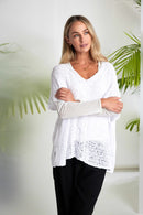 Waffle Effect V Neck Jumper - White