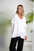 Waffle Effect V Neck Jumper - White