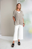 Waffle Effect V Neck Jumper - Taupe