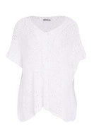 Waffle Effect V Neck Jumper - White