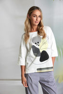 Placement Print Contrast Hem Top - White/lemon