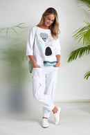 Placement Print Contrast Hem Top - White/mint
