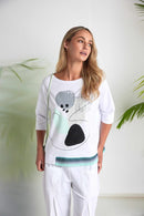 Placement Print Contrast Hem Top - White/mint