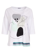 Placement Print Contrast Hem Top - White/mint