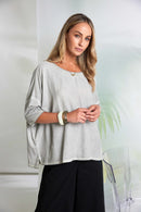 Faded Washed Round Neck Top - Taupe