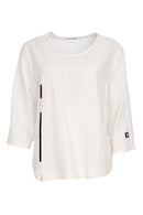 Contrast Piping Round Neck Top - White