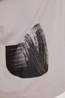 Placement Print Round Neck Top - Taupe/black