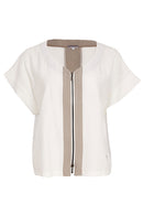 Contrast Zip Panels V Neck Top - Pebble