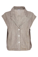 Button Collar Crinkle Waistcoat - Taupe