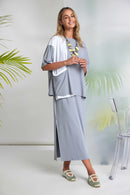 Mixed Panel Round Neck Top - Dove & White