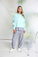 Contrast Cuff Hooded Top - Mint