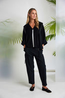 Drawstring Hem Zip Jacket - Black & White