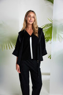 Drawstring Hem Zip Jacket - Black & White