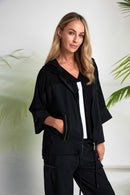 Drawstring Hem Zip Jacket - Black & White