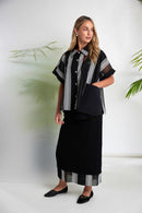 Stripe Hemline Pull Up Skirt - Black/white