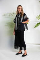 Stripe Hemline Pull Up Skirt - Black/white