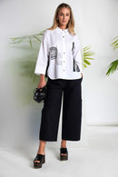 Placement Print Stripe Section Shirt - White/black