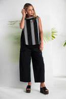 Contrast Sides Stripe Top - Black/white