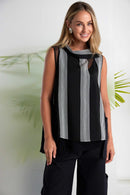 Contrast Sides Stripe Top - Black/white