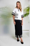 Stripe Hemline Pull Up Skirt - Black/white