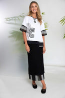 Stripe Hemline Pull Up Skirt - Black/white