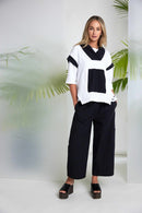 Contrast Hood Jacquard Top - White/black