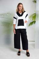 Contrast Hood Jacquard Top - White/black