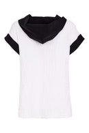 Contrast Hood Jacquard Top - White/black