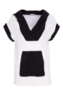 Contrast Hood Jacquard Top - White/black
