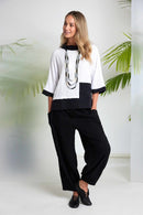 Contrast Section Jacquard Top - White/black