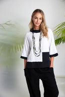 Contrast Section Jacquard Top - White/black