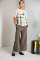 Contrast Hem Print High Neck Top - Cream/taupe