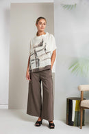 Contrast Hem Print High Neck Top - Cream/taupe