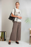 Contrast Hem Print High Neck Top - Cream/taupe