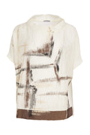 Contrast Hem Print High Neck Top - Cream/taupe