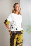 Contrast Print Cuff and Hem Top - Oasis