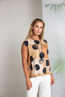 Spot Print Round Neck Top - Tan