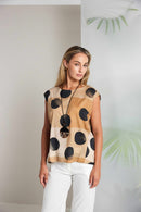 Spot Print Round Neck Top - Tan